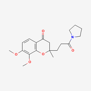 molecular formula C19H25NO5 B7951777 7,8-dimethoxy-2-methyl-2-(3-oxo-3-pyrrolidin-1-ylpropyl)-3H-chromen-4-one 