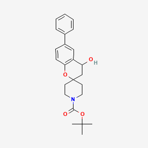 molecular formula C24H29NO4 B7951838 Tert-butyl 4-hydroxy-6-phenylspiro[3,4-dihydrochromene-2,4'-piperidine]-1'-carboxylate 