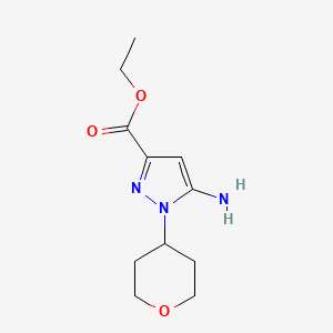 molecular formula C11H17N3O3 B7951952 Ethyl 5-amino-1-tetrahydropyran-4-yl-pyrazole-3-carboxylate 