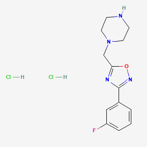 molecular formula C13H17Cl2FN4O B7952267 3-(3-Fluorophenyl)-5-(piperazin-1-ylmethyl)-1,2,4-oxadiazole;dihydrochloride 