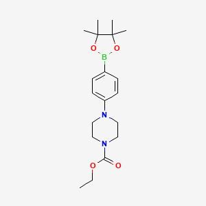 molecular formula C19H29BN2O4 B7952619 Ethyl 4-[4-(tetramethyl-1,3,2-dioxaborolan-2-yl)phenyl]piperazine-1-carboxylate 