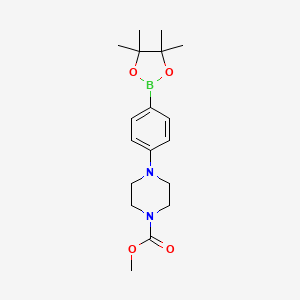 molecular formula C18H27BN2O4 B7952621 Methyl 4-[4-(tetramethyl-1,3,2-dioxaborolan-2-yl)phenyl]piperazine-1-carboxylate 
