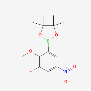 molecular formula C13H17BFNO5 B7952629 2-(3-Fluoro-2-methoxy-5-nitrophenyl)-4,4,5,5-tetramethyl-1,3,2-dioxaborolane 