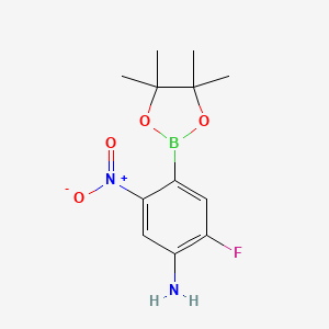 molecular formula C12H16BFN2O4 B7952655 2-Fluoro-5-nitro-4-(tetramethyl-1,3,2-dioxaborolan-2-yl)aniline 