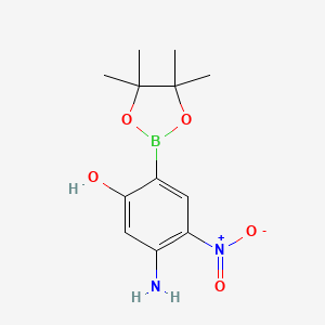 molecular formula C12H17BN2O5 B7952663 5-Amino-4-nitro-2-(tetramethyl-1,3,2-dioxaborolan-2-yl)phenol 