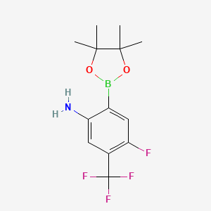 molecular formula C13H16BF4NO2 B7952743 4-Fluoro-2-(tetramethyl-1,3,2-dioxaborolan-2-yl)-5-(trifluoromethyl)aniline 