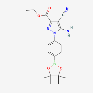 molecular formula C19H23BN4O4 B7952747 Ethyl 5-amino-4-cyano-1-[4-(tetramethyl-1,3,2-dioxaborolan-2-yl)phenyl]pyrazole-3-carboxylate 