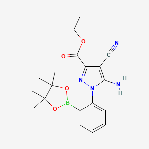 molecular formula C19H23BN4O4 B7952758 Ethyl 5-amino-4-cyano-1-[2-(tetramethyl-1,3,2-dioxaborolan-2-yl)phenyl]pyrazole-3-carboxylate 