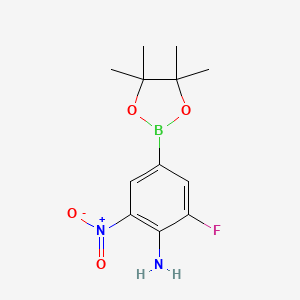 molecular formula C12H16BFN2O4 B7952809 2-Fluoro-6-nitro-4-(tetramethyl-1,3,2-dioxaborolan-2-yl)aniline 