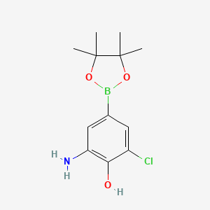 molecular formula C12H17BClNO3 B7952851 2-Amino-6-chloro-4-(tetramethyl-1,3,2-dioxaborolan-2-yl)phenol 