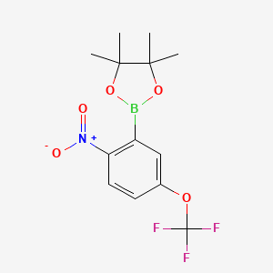 molecular formula C13H15BF3NO5 B7952948 4,4,5,5-Tetramethyl-2-[2-nitro-5-(trifluoromethoxy)phenyl]-1,3,2-dioxaborolane 