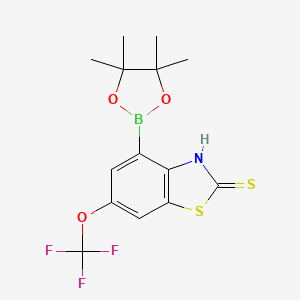 molecular formula C14H15BF3NO3S2 B7953073 4-(Tetramethyl-1,3,2-dioxaborolan-2-yl)-6-(trifluoromethoxy)-1,3-benzothiazole-2-thiol 