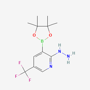 molecular formula C12H17BF3N3O2 B7953109 2-Hydrazinyl-3-(tetramethyl-1,3,2-dioxaborolan-2-yl)-5-(trifluoromethyl)pyridine 