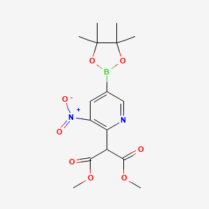 molecular formula C16H21BN2O8 B7953120 1,3-Dimethyl 2-[3-nitro-5-(tetramethyl-1,3,2-dioxaborolan-2-yl)pyridin-2-yl]propanedioate 