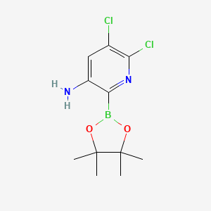 molecular formula C11H15BCl2N2O2 B7953150 5,6-Dichloro-2-(tetramethyl-1,3,2-dioxaborolan-2-yl)pyridin-3-amine 