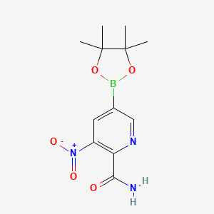 molecular formula C12H16BN3O5 B7953267 3-Nitro-5-(tetramethyl-1,3,2-dioxaborolan-2-yl)pyridine-2-carboxamide 