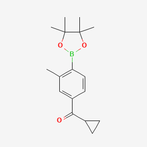 molecular formula C17H23BO3 B7953310 2-(4-Cyclopropanecarbonyl-2-methylphenyl)-4,4,5,5-tetramethyl-1,3,2-dioxaborolane 
