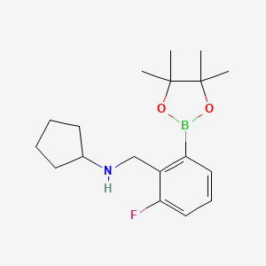 molecular formula C18H27BFNO2 B7953331 N-{[2-Fluoro-6-(tetramethyl-1,3,2-dioxaborolan-2-yl)phenyl]methyl}cyclopentanamine 