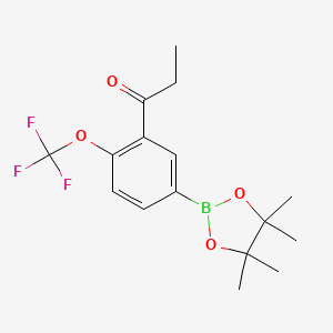molecular formula C16H20BF3O4 B7953333 1-[5-(Tetramethyl-1,3,2-dioxaborolan-2-yl)-2-(trifluoromethoxy)phenyl]propan-1-one 