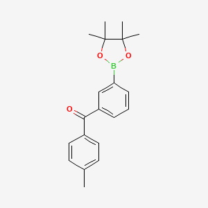 molecular formula C20H23BO3 B7953361 4,4,5,5-Tetramethyl-2-{3-[(4-methylphenyl)carbonyl]phenyl}-1,3,2-dioxaborolane 