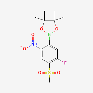 molecular formula C13H17BFNO6S B7953397 2-(5-Fluoro-4-methanesulfonyl-2-nitrophenyl)-4,4,5,5-tetramethyl-1,3,2-dioxaborolane 