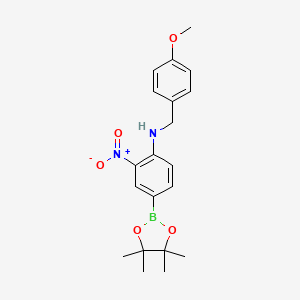 molecular formula C20H25BN2O5 B7953902 N-[(4-Methoxyphenyl)methyl]-2-nitro-4-(tetramethyl-1,3,2-dioxaborolan-2-yl)aniline 