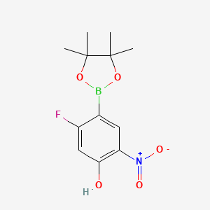 molecular formula C12H15BFNO5 B7953935 5-Fluoro-2-nitro-4-(tetramethyl-1,3,2-dioxaborolan-2-yl)phenol 