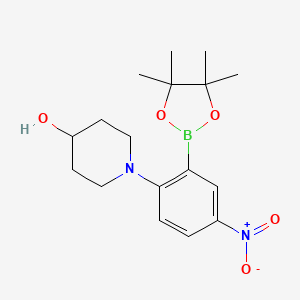molecular formula C17H25BN2O5 B7953962 1-[4-Nitro-2-(tetramethyl-1,3,2-dioxaborolan-2-yl)phenyl]piperidin-4-ol 