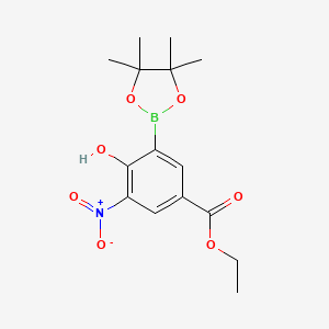 molecular formula C15H20BNO7 B7954147 Ethyl 4-hydroxy-3-nitro-5-(tetramethyl-1,3,2-dioxaborolan-2-yl)benzoate 