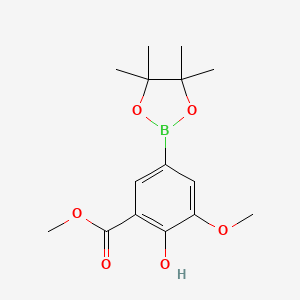 molecular formula C15H21BO6 B7954212 Methyl 2-hydroxy-3-methoxy-5-(tetramethyl-1,3,2-dioxaborolan-2-yl)benzoate 