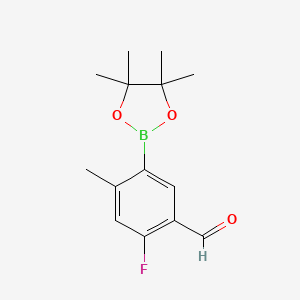 molecular formula C14H18BFO3 B7954222 2-Fluoro-4-methyl-5-(tetramethyl-1,3,2-dioxaborolan-2-yl)benzaldehyde 