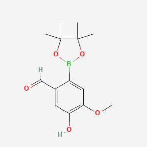 molecular formula C14H19BO5 B7954276 5-Hydroxy-4-methoxy-2-(tetramethyl-1,3,2-dioxaborolan-2-yl)benzaldehyde 