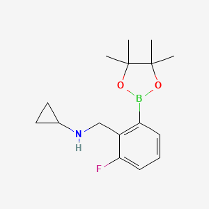 molecular formula C16H23BFNO2 B7954323 N-{[2-Fluoro-6-(tetramethyl-1,3,2-dioxaborolan-2-yl)phenyl]methyl}cyclopropanamine 