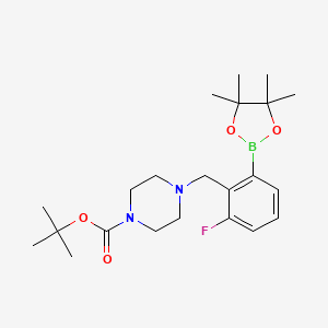 molecular formula C22H34BFN2O4 B7954325 tert-Butyl 4-{[2-fluoro-6-(tetramethyl-1,3,2-dioxaborolan-2-yl)phenyl]methyl}piperazine-1-carboxylate 