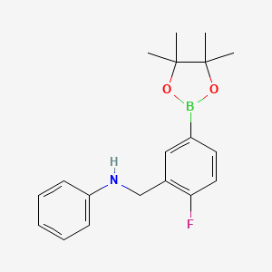 molecular formula C19H23BFNO2 B7954352 N-{[2-Fluoro-5-(tetramethyl-1,3,2-dioxaborolan-2-yl)phenyl]methyl}aniline 