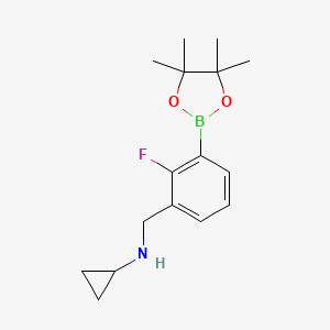 molecular formula C16H23BFNO2 B7954356 N-{[2-Fluoro-3-(tetramethyl-1,3,2-dioxaborolan-2-yl)phenyl]methyl}cyclopropanamine 