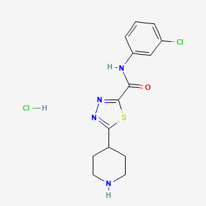 molecular formula C14H16Cl2N4OS B7954443 1,3,4-thiadiazole-2-carboxamide, N-(3-chlorophenyl)-5-(4-piperidinyl)-, monohydrochloride 