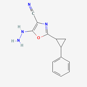 molecular formula C13H12N4O B7954583 5-Hydrazinyl-2-(2-phenylcyclopropyl)-1,3-oxazole-4-carbonitrile 