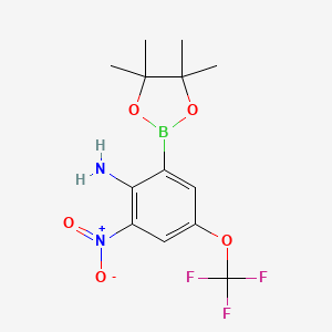 molecular formula C13H16BF3N2O5 B7955044 2-Nitro-6-(tetramethyl-1,3,2-dioxaborolan-2-yl)-4-(trifluoromethoxy)aniline 