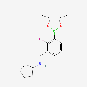 molecular formula C18H27BFNO2 B7955070 N-{[2-Fluoro-3-(tetramethyl-1,3,2-dioxaborolan-2-yl)phenyl]methyl}cyclopentanamine 