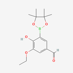 molecular formula C15H21BO5 B7955281 3-Ethoxy-4-hydroxy-5-(tetramethyl-1,3,2-dioxaborolan-2-yl)benzaldehyde 