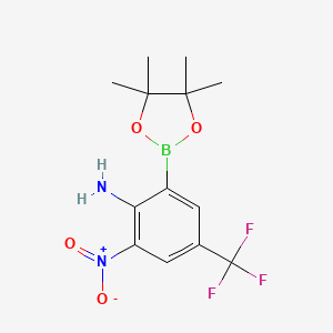 molecular formula C13H16BF3N2O4 B7955297 2-Nitro-6-(tetramethyl-1,3,2-dioxaborolan-2-yl)-4-(trifluoromethyl)aniline 