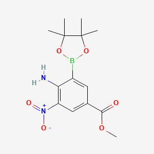 molecular formula C14H19BN2O6 B7955318 Methyl 4-amino-3-nitro-5-(tetramethyl-1,3,2-dioxaborolan-2-yl)benzoate 