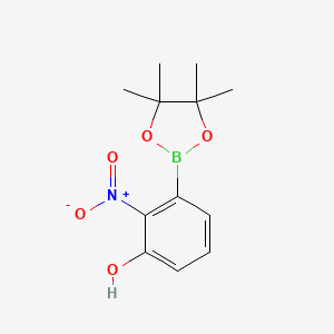 molecular formula C12H16BNO5 B7955352 2-Nitro-3-(tetramethyl-1,3,2-dioxaborolan-2-yl)phenol 