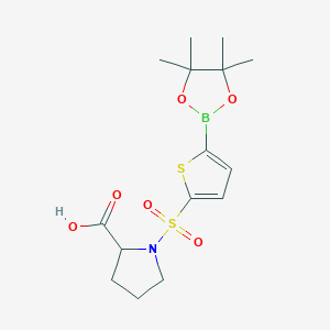 molecular formula C15H22BNO6S2 B7955386 1-[5-(Tetramethyl-1,3,2-dioxaborolan-2-yl)thiophene-2-sulfonyl]pyrrolidine-2-carboxylic acid 