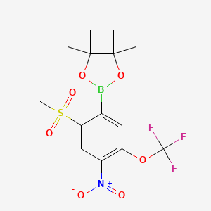 molecular formula C14H17BF3NO7S B7955417 2-[2-Methanesulfonyl-4-nitro-5-(trifluoromethoxy)phenyl]-4,4,5,5-tetramethyl-1,3,2-dioxaborolane 