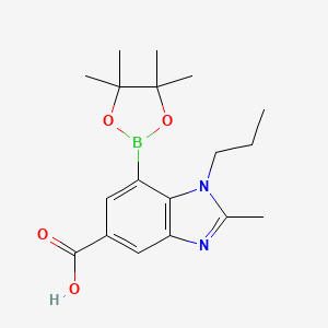 molecular formula C18H25BN2O4 B7955435 2-Methyl-1-propyl-7-(tetramethyl-1,3,2-dioxaborolan-2-yl)-1,3-benzodiazole-5-carboxylic acid 