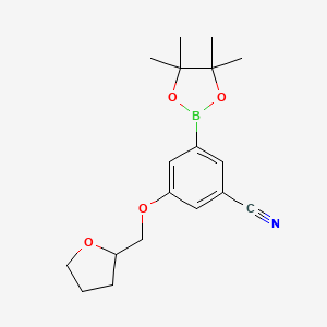 molecular formula C18H24BNO4 B7955488 3-((Tetrahydrofuran-2-yl)methoxy)-5-(4,4,5,5-tetramethyl-1,3,2-dioxaborolan-2-yl)benzonitrile 