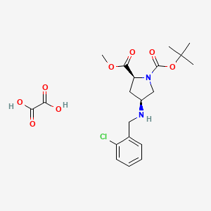 molecular formula C20H27ClN2O8 B7955761 1,2-pyrrolidinedicarboxylic acid, 4-[[(2-chlorophenyl)methyl]amino]-, 1-(1,1-dimethylethyl) 2-methyl ester, (2S,4S)-, ethanedioate (1:1) 