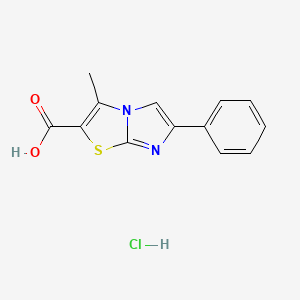 molecular formula C13H11ClN2O2S B7955772 Imidazo[2,1-b]thiazole-2-carboxylic acid, 3-methyl-6-phenyl-, monohydrochloride 